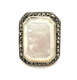 Vintage Large Sterling Silver Mother Of Pearl Stone Ring, Size 7