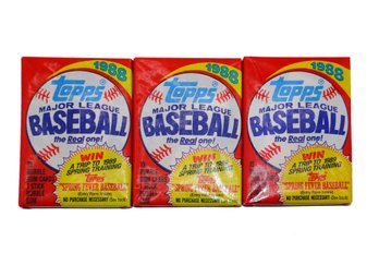3 1988 Unopened Topps Major League Baseball Bubble Gum Cards