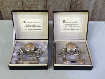 Pair Of Vintage International Silver No 1 Angel Napkin Band /Ring W Box