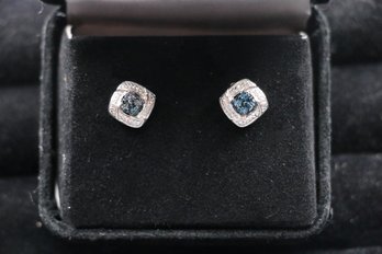 Sterling Silver Blue Diamond Earrings