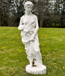 A Large Cast Concrete Neoclassical Garden Statue - Female Figural With Wheat, Nearly 4' High!