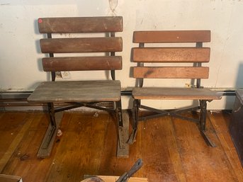 TWO ANTIQUE SCHOOL DESK BENCHES
