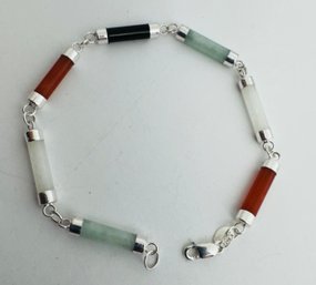 STERLING SILVER JADE CARNELIAN ONYX LINK BRACELET