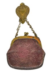 Victorian Leather And Brass Hanging Change Purse With Clip