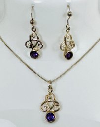 PRETTY STERLING SILVER AMETHYST NECKLACE AND EARRING SET