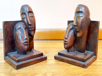 Vintage Mid Century Bookends - Face Form