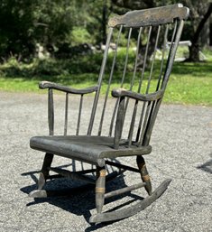 19thc Original Black Painted & Stenciled Fruit Boston Rocking Chair