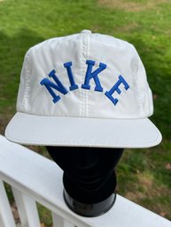 Vintage 1980's NIKE White  With Blue Lettering Spell Out Nylon Snapback Hat With Top Button (Read Description)