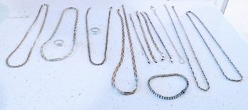 Large Grouping Of Sterling Silver Bracelets And Necklaces