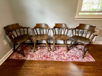 Set Of 4 Buck-aneer Colonial Solid Wood Captians Chairs. 2 Large & 2 Small.