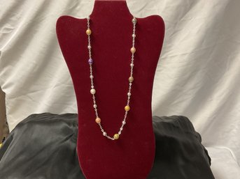 Sterling Silver Beaded Necklace With Multi Colored Beads
