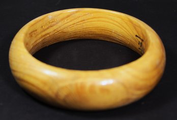 Vintage Carved Wood Bangle Bracelet Marked 'trinidad Tobago'