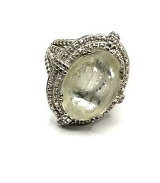 Sterling Silver CID Large Ornate Clear Stone Ring, Size 7