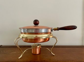 Vintage Copper & Brass Chafing Dish On Stand