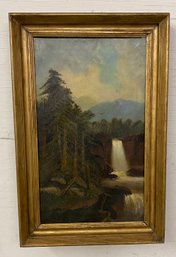 Vintage Oil On Canvas Catskills Waterfall