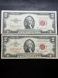 2 Red Seal $2 Bills 1953-B, 1963