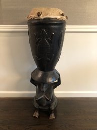 Central African Senoufo Statue On A Tam-Tam Drum