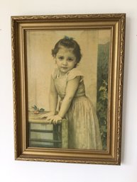 'Child With Cherries' Bouguereau Vintage Textured Print Of Young Girl Yvonne