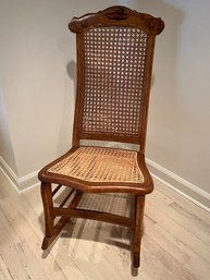 Vintage Wooden Rocker With Cane Back And Seat With Hand Painted Detailing