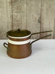 Copper Ceramic Double Boiler Pot Brass Handles