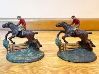 A Pair Of Antique Cast Iron Equestrian Bookends - Also Could Be Doorstops