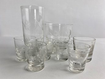 Lot Of Mismatched Etched Wildlife Glassware (8)