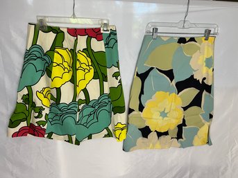Duo Of Graphic Floral Print Skirts One Max Mara Weekend, Estimated Size 4