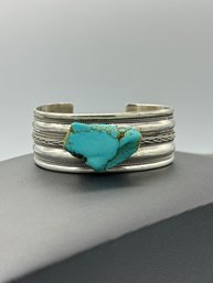Native American Sterling Silver Signed Turquoise Cuff