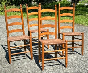 Set Of 4 - VIntage Ladder Back Chairs With Rush Seats