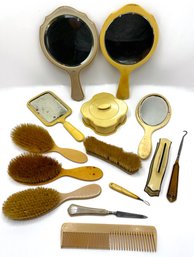 Antique & Vintage Vanity Items, Some Bakelite: Mirrors, Brushes, Powder Container & More