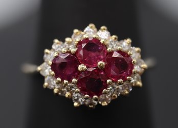 Multiple Ruby & Diamond 14k Yellow Gold Ring