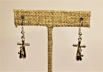 Pair Fine Sterling Silver Pierced Earrings Form Of Crosses