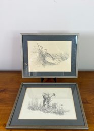Richard Fish - Pairing - Coastal Scene Prints After Pencil Sketch Well Matted And Framed Behind Glass