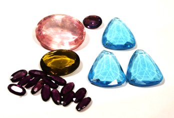 Lot Unset Amethyst Stones, Large Glass Stones And Pendants