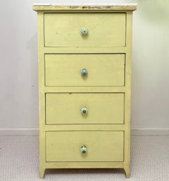 A Rustic, Painted Pine Shabby Chic Dresser - With Marble Tiles Set On Top