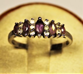 Sterling Silver Ring Amethyst Stones Size 10
