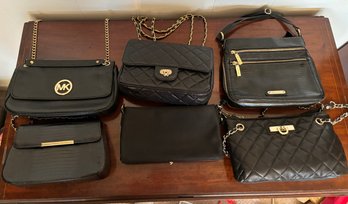 Lot Of 6 Black Handbags Small-medium Bags Coach DKNY Anne Klien