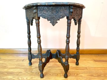 A Carved Wood Demi Lune End Table