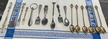 (16 Total) Set Of 6 Spoons Numbered (7-12), Four Forks, Key Chain, Little Cake Server, Knife And Spoons A3/212