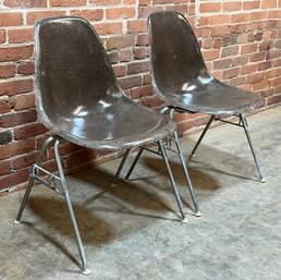 Pair Of Vintage Mid Century Modern Eames For Herman Miller Elephant Hide Gray Shell Chairs