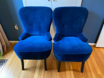 Two IKEA Blue Velvet Accent Chairs