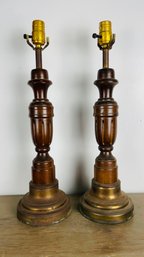 Pair Of Vintage Wood Table Lamps