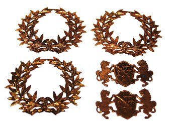 Lot Of Five Antique Copper Finish Wreath And Crest Mounts