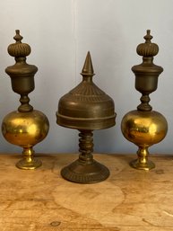 Metal Xorai And Pair Of Large Brass Finials