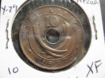 1937-H  BRITISH EAST AFRICA  10 CENT  COIN -  XF