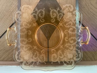 Etched Amber Glass Tray
