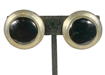 Fine Sterling Silver Mexican Black Onyx Earrings Ear Clips