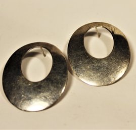 Pair Larger Mexican Sterling Silver Oval Hoop Earrings