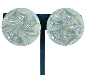 Contemporary Mother Of Pearl Inlay Circular Earrings Ear Clips