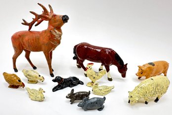 12 Vintage Lead Animals, Including Johilco Pig, Mostly From England